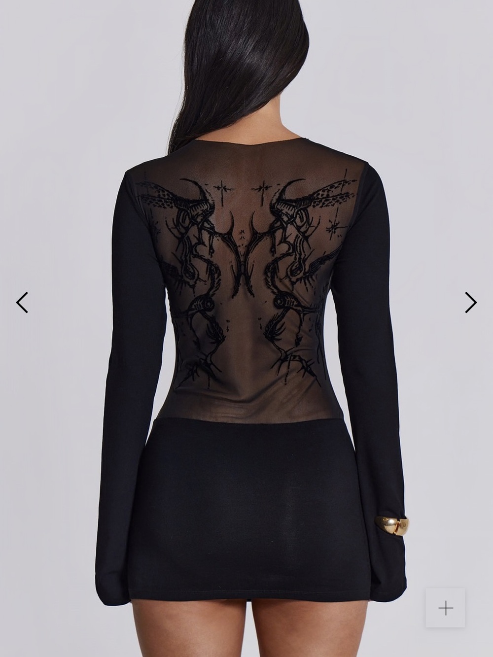 Sheer Back Black Long-Sleeve Women's Top
